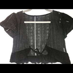 Black Crop Top Tie-Front